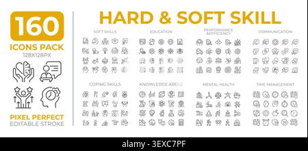 Hard and soft skills line icons set collection Stock Vector
