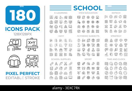 School line icons set collection Stock Vector