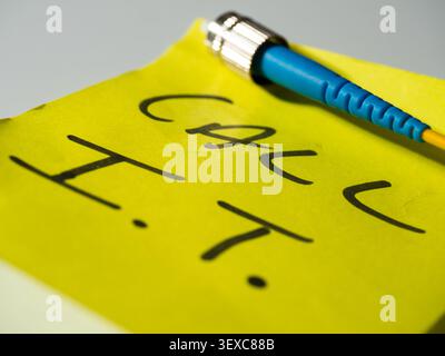 Reminder note to call network technician  Stock Photo