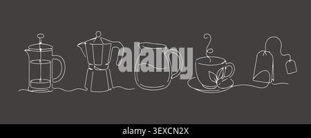 One Line Coffee and Tea Elements Set Line Art Vector Collection of Beverage Icons Stock Vector