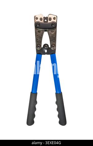 Industrial wire crimping pliers for electrical connectors and mechanical fastening Stock Photo