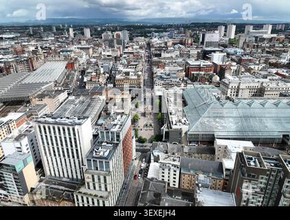 Aerial drone view of Glasgow city centre Scotland UK Stock Photo