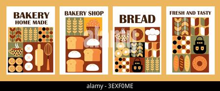 pattern design of bread. Pattern geometric shapes, bread, mill, pastries, in soft yellow-brown tones. Pattern for packaging, poster, banner, card, flyer on the theme of bakery products. Vector Stock Vector Stock Vector