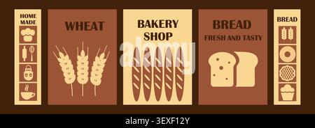 pattern design of bread. Pattern geometric shapes, bread, mill, pastries, in soft yellow-brown tones. Pattern for packaging, poster, banner, card, flyer on the theme of bakery products. Vector Stock Vector Stock Vector