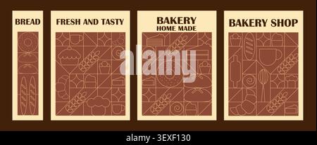 pattern design of bread. Pattern geometric shapes, bread, mill, pastries, in soft yellow-brown tones. Pattern for packaging, poster, banner, card, flyer on the theme of bakery products. Vector Stock Vector Stock Vector