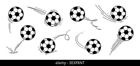 Soccer balls fast motion set, Soccer football speed lines, Balls silhouettes isolate on white, World Cup Stock Vector