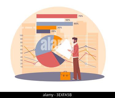 Business analytics and data visualization. Analyst presenting charts, statistics, kpi metrics and market performance report, visualization for Stock Vector