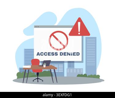 Access denied. Restricted website access, login error, security warning, permission blocked notification, account restrictions, cybersecurity Stock Vector