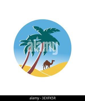 Simple Tree Shape Vector Flat illustration of a warm brown desert cave entrance surrounded by ...