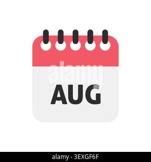 August Month Red Calendar Flat Icon Vector Stock Vector