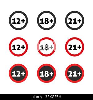 Age Restriction Warning Signs 12+ 18+ 21+ Vector Set Stock Vector