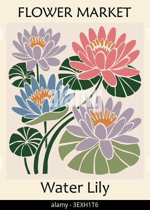 Flower Market poster with Pastel water lilies Stock Vector