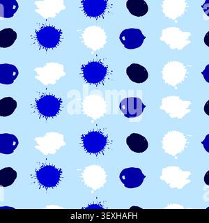 Vector blue monochrome artistic random paint brush blobs splatter polka dots 02. Suitable for gift wrap and textile. Stock Vector