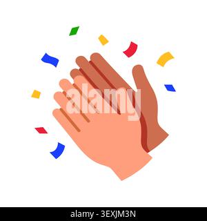 Hands clapping with colorful confetti for celebration, success, achievement, and joyful events. Stock Vector