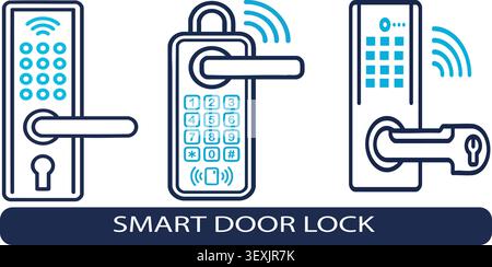 smart door lock designs with keypads and wireless connectivity for modern home security. Stock Vector