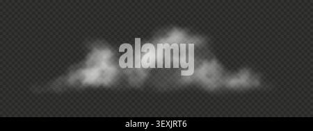 Realistic transparent fog isolated on dark background. Overlay texture for atmospheric design projects Stock Vector