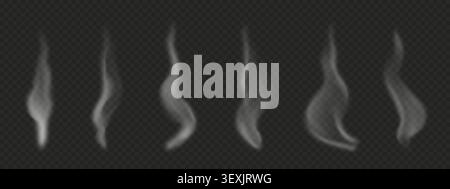 Realistic semi transparent steam isolated on dark background Stock Vector