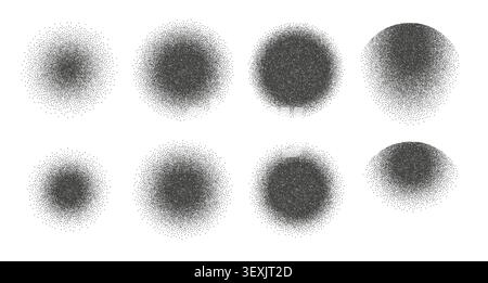 Set of design elements with grain gradation creating abstract radial fade effect Stock Vector