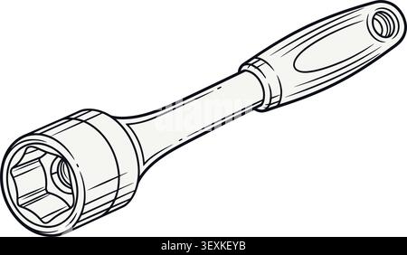 Isolated black hex socket handle extension tool on white background, designed for use with ratchets and wrenches in mechanical work and repairs. Stock Vector