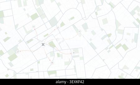 Drone delivery hub network with dotted routes to package destinations Stock Vector