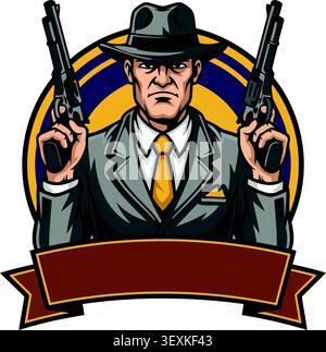 Gangster holding two guns in vintage style Stock Vector
