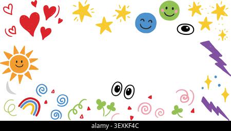 A collection of isolated, cheerful emoji and weather icons including hearts, stars, suns, rainbows, and faces on a clean white background. Perfect for Stock Vector