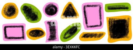 Playful noise grain geometric collection with circles rectangles and organic blobs in halftone style. Colorful vector elements create eye catching Stock Vector