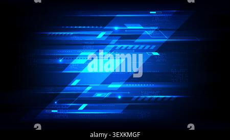 Abstract futuristic digital technology background with dynamic blue neon light streaks and geometric shapes for high speed data flow and cyber securit Stock Vector