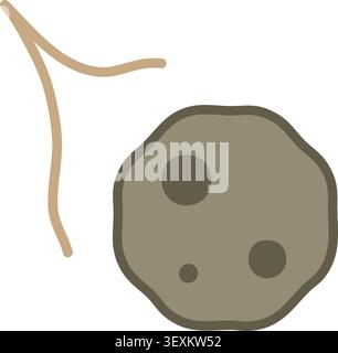 Flat illustration of a rounded gray asteroid with dark crater marks and a soft beige motion trail on a clean background Stock Vector