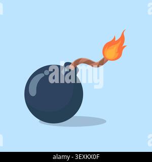 Cartoon Bomb Illustration with Burning Fuse Stock Vector