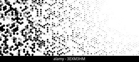 Cybersecurity Blockchain Background Pattern Texture, Hexagon Pixel Noise From Left To Right With Smooth Gradient, Wide Copy Space, Tech BG Backdrop Stock Vector