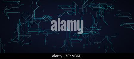 Technology Circuit Network With Glowing Blue Lines. Futuristic background for AI, data systems, and digital innovation. Clean abstract layout with Stock Vector