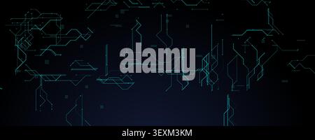 Futuristic Circuit Lines On Dark Background. High-tech digital connections with glowing neon blue elements for AI, cybersecurity, and innovation Stock Vector