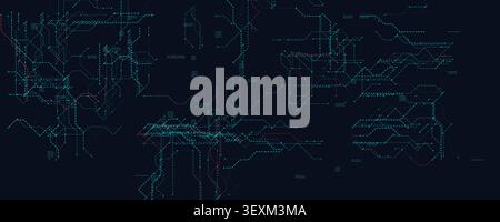 Glowing Tech Grid With Dotted Circuit Lines. Futuristic background with cyan and red digital paths. Great for data, cybersecurity, and AI visuals Stock Vector