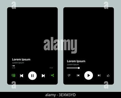 Spotify and YouTube Music mobile player interface templates with full screen playback controls, album artwork layout and music streaming UI vector Stock Vector