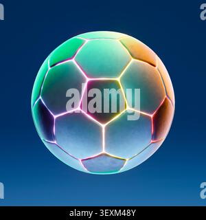 Soccer ball with glowing neon lines representing modern sports technology and digital art. 3d rendering Stock Photo