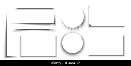 3d realistic shadow effects collection with soft blur overlay, abstract vector set isolated on white background. Mockup pack of drop shadows, circles, and gradient shapes for modern design Stock Vector