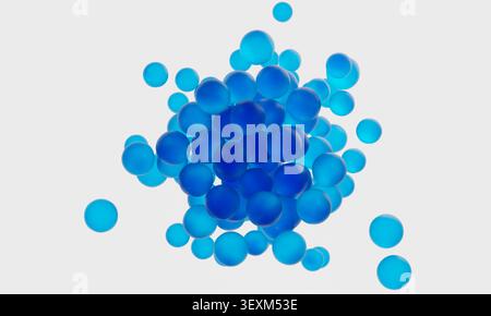 Blue spheres creating an abstract, modern, and clean visual composition floating in space. 3d rendering Stock Photo