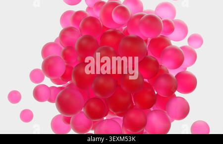 Group of glossy pink and red spheres forming an abstract cluster on white background. 3d rendering Stock Photo