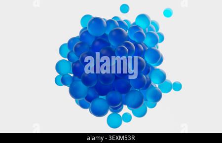 Blue spheres forming an abstract molecular structure or particle cluster. 3d rendering Stock Photo