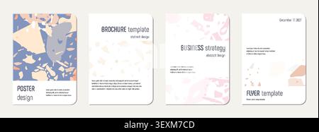 Note book cover design. Terrazzo abstract background made of natural stones, granite, quartz and marble. Venetian terrazzo texture note book template. Stock Vector