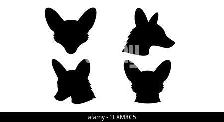 Black Silhouette Vector Set of Fox and Fennec Head Face Profile Icons Stock Vector
