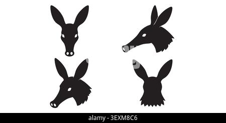 Black Silhouette Vector Set of Rabbit and Hare Head Face Profile Icons Stock Vector
