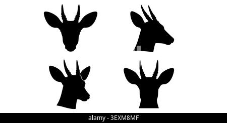 Black Silhouette Vector Set of Gazelle and Antelope Head Face Profile Icons Stock Vector