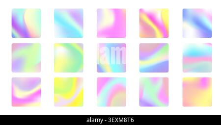 Holographic gradient foil with iridescent rainbow shimmer, realistic vector illustration. Metallic background, chrome texture with smooth color and glossy hologram effects, swatch for modern design Stock Vector