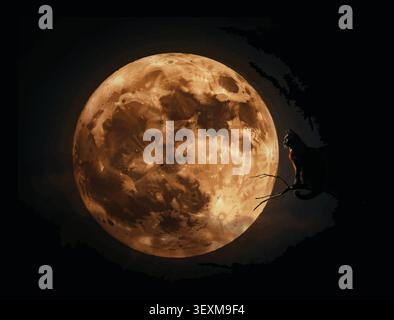 Full moon glowing brightly in dark night sky with astronomy Stock Vector