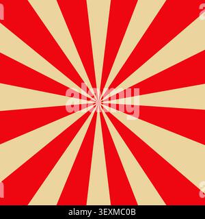Dynamic radial starburst pattern with alternating red and beige rays, retro geometric design for posters, backgrounds Stock Vector