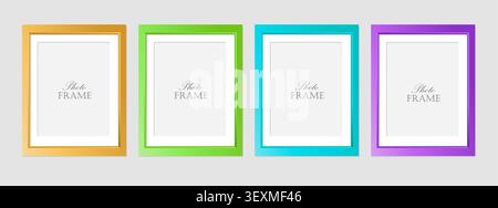 Realistic colorful design photo frames on white background. Decorative template for baby, family or memories. Scrapbook concept, vector illustration.  Stock Vector