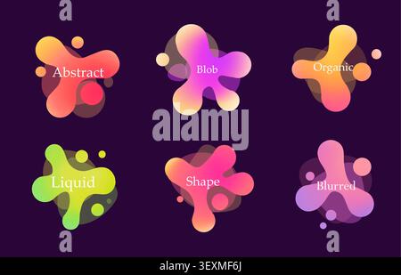 Set shape round gradient blob organic form. Abstract collection irregular blob. Liquid form deformed elements. Stock Vector