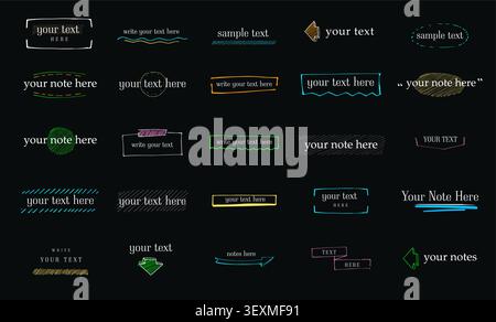 Handwriting text with notes vector. Sketch with Pen scribble. Colorful calligraphy document. Marker and pen sign color. Stock Vector